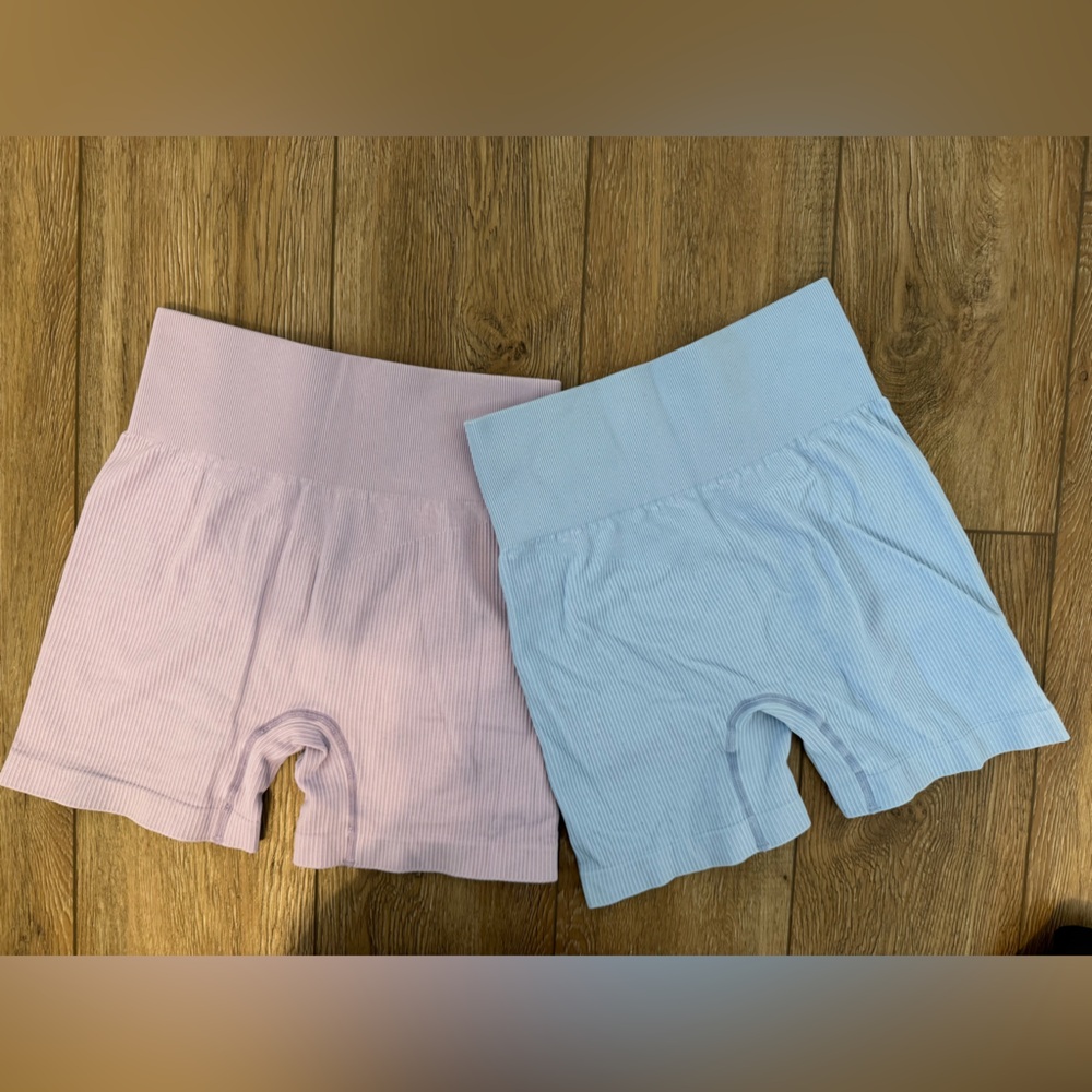 Set of Two Ribbed biker shorts - Blue and Purple